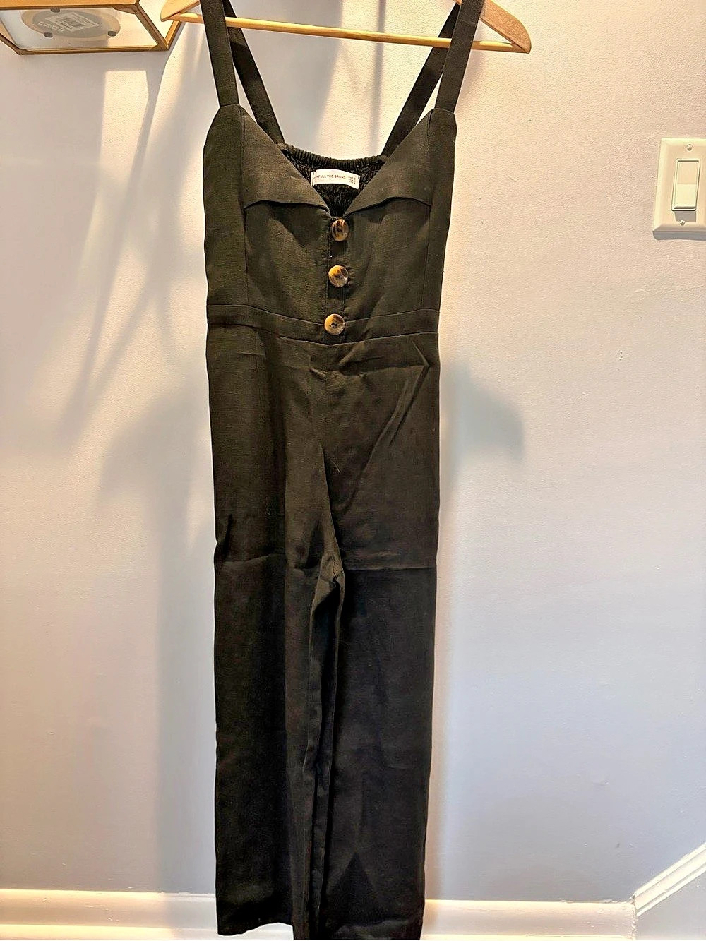 FULL THE BRAND Black Linen Jumpsuit Size Medium Like New